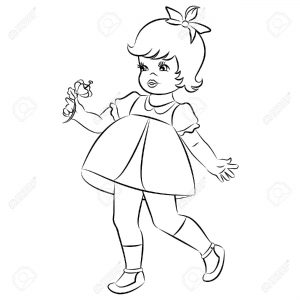 10728338-Vintage-cartoon-little-girl-with-flower-Stock-Vector